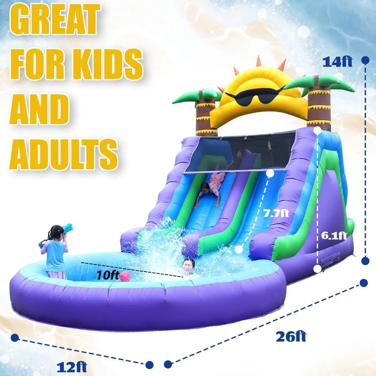 2026 NewRelunch 26FT Inflatable Double Water Slide for Kids & Adults, PVC Inflatable Water Park with Blower, Giant Splash Pool for Backyard & Outdoor Fun, 26'L x 12'W x 14'H