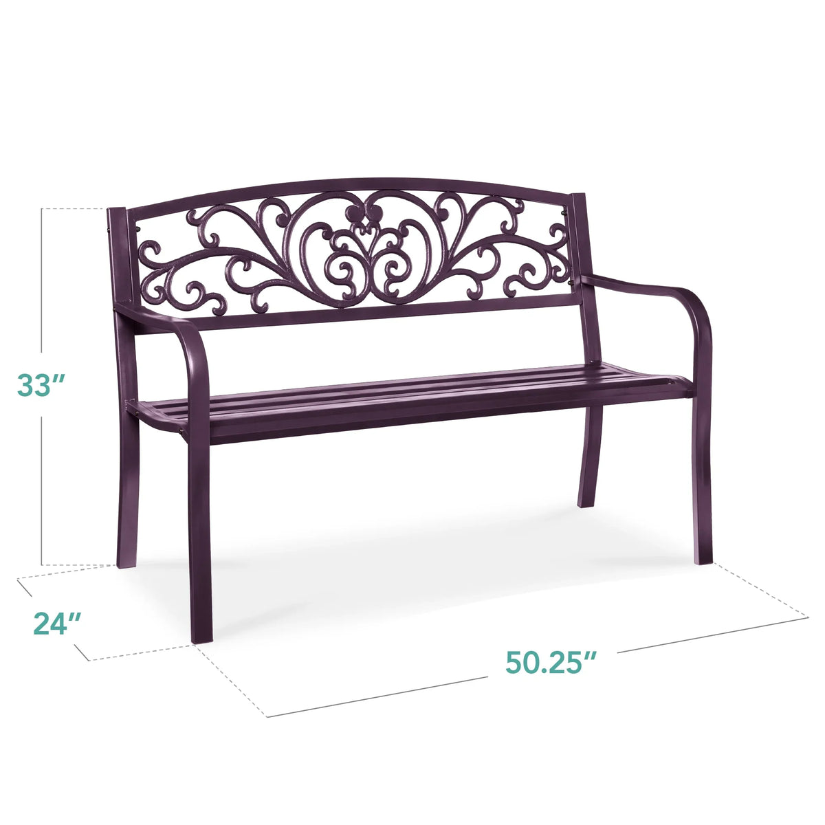 2026 NewBest Choice Products Outdoor Steel Bench Garden Patio Porch Furniture w/ Floral Design Backrest - Black