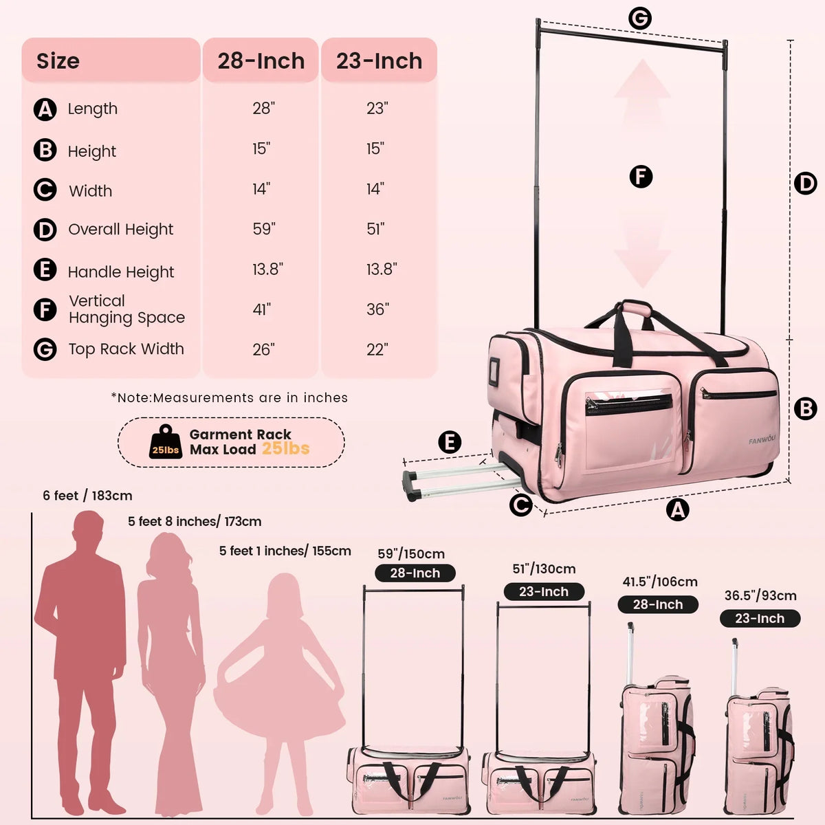 2026 NewFegat Dance Bag with Garment Rack - 28"Collapsible Rolling Competition Dance Duffle Bag Lightweight Costume Wheeled Suitcase for Dancers Shows Livestreamer Athletes