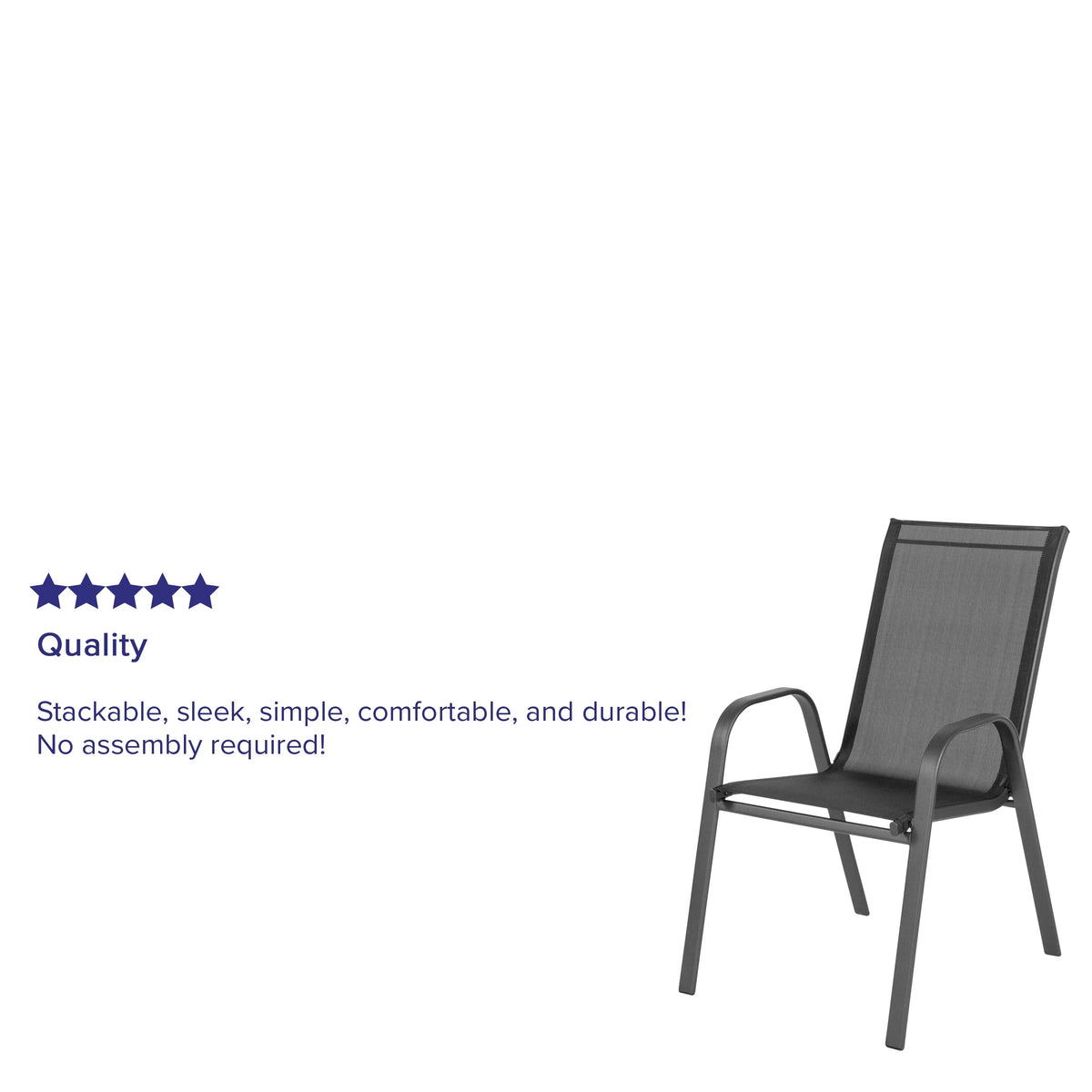 2026 NewBizChair 5 Pack Black Outdoor Stack Chair with Flex Comfort Material and Metal Frame