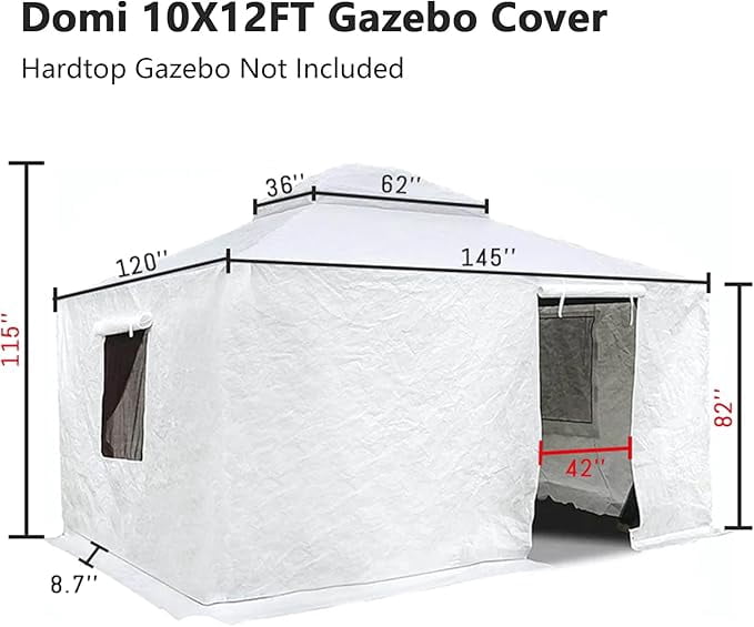 Domi 10' x 12' Double Roof Universal Winter Gazebo Cover for Hardtop Gazebos,Enclosed Cover with Sidewalls and Mesh Windows Waterproof (White)