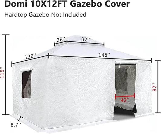Domi 10' x 12' Double Roof Universal Winter Gazebo Cover for Hardtop Gazebos,Enclosed Cover with Sidewalls and Mesh Windows Waterproof (White)