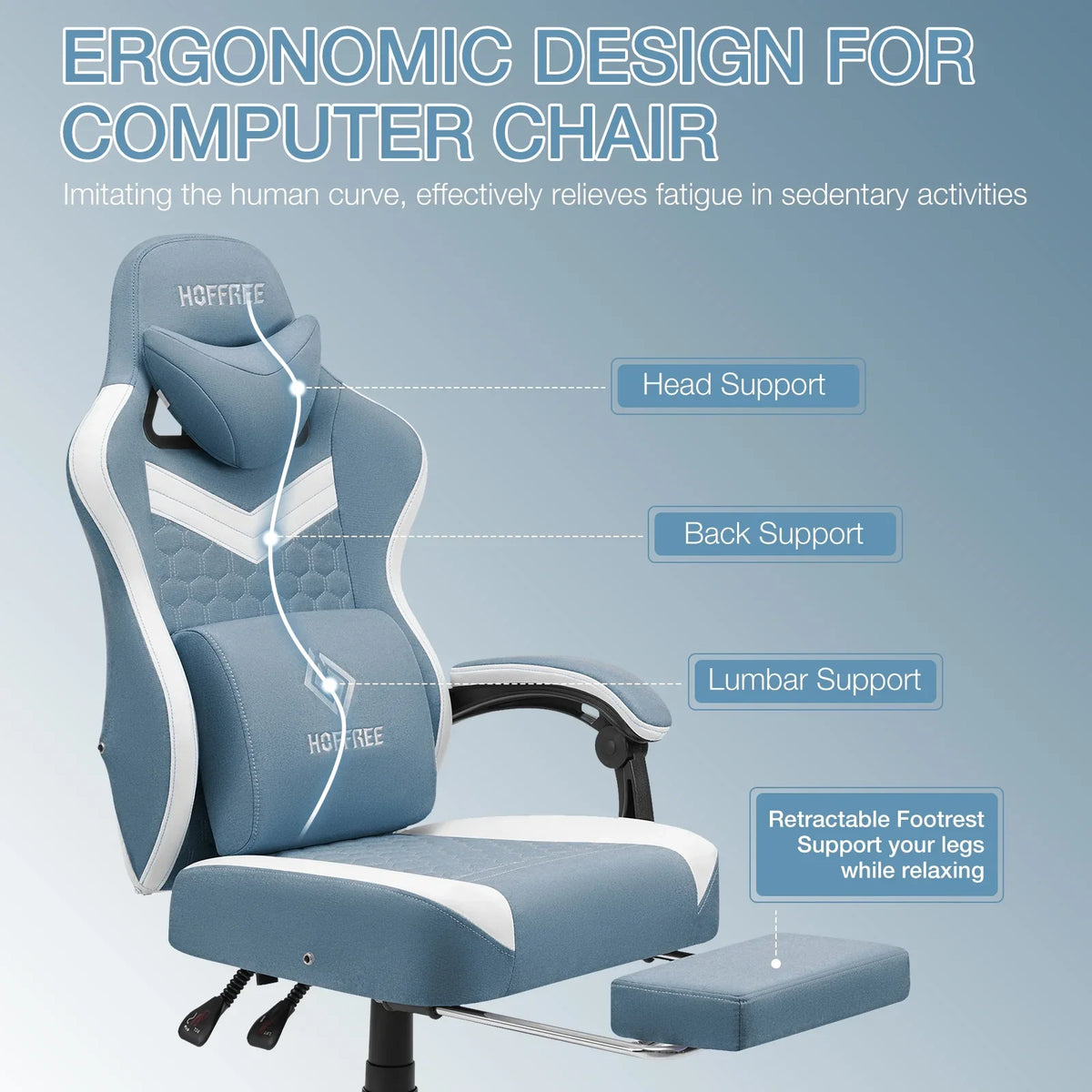 2026 NewHoffree Gaming Chair with Massage Fabric Office Chair with footrest for Adults, Ergonomic Gamer Chair with Headrest and Lumbar Support for Office Gaming, 440 LBS