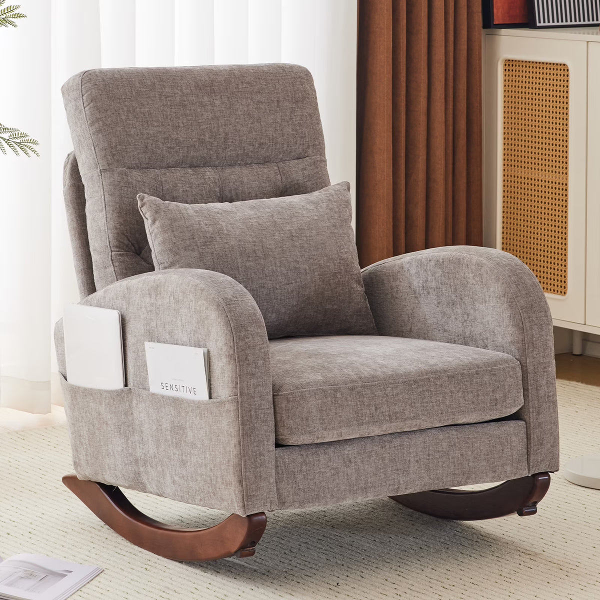2026 NewKtaxon Rocking Accent Chair Glider Reading Chair Comfy Teddy Velvet Upholstered Single Sofa Rocker for Living Room, Nursery, Bedroom Beige