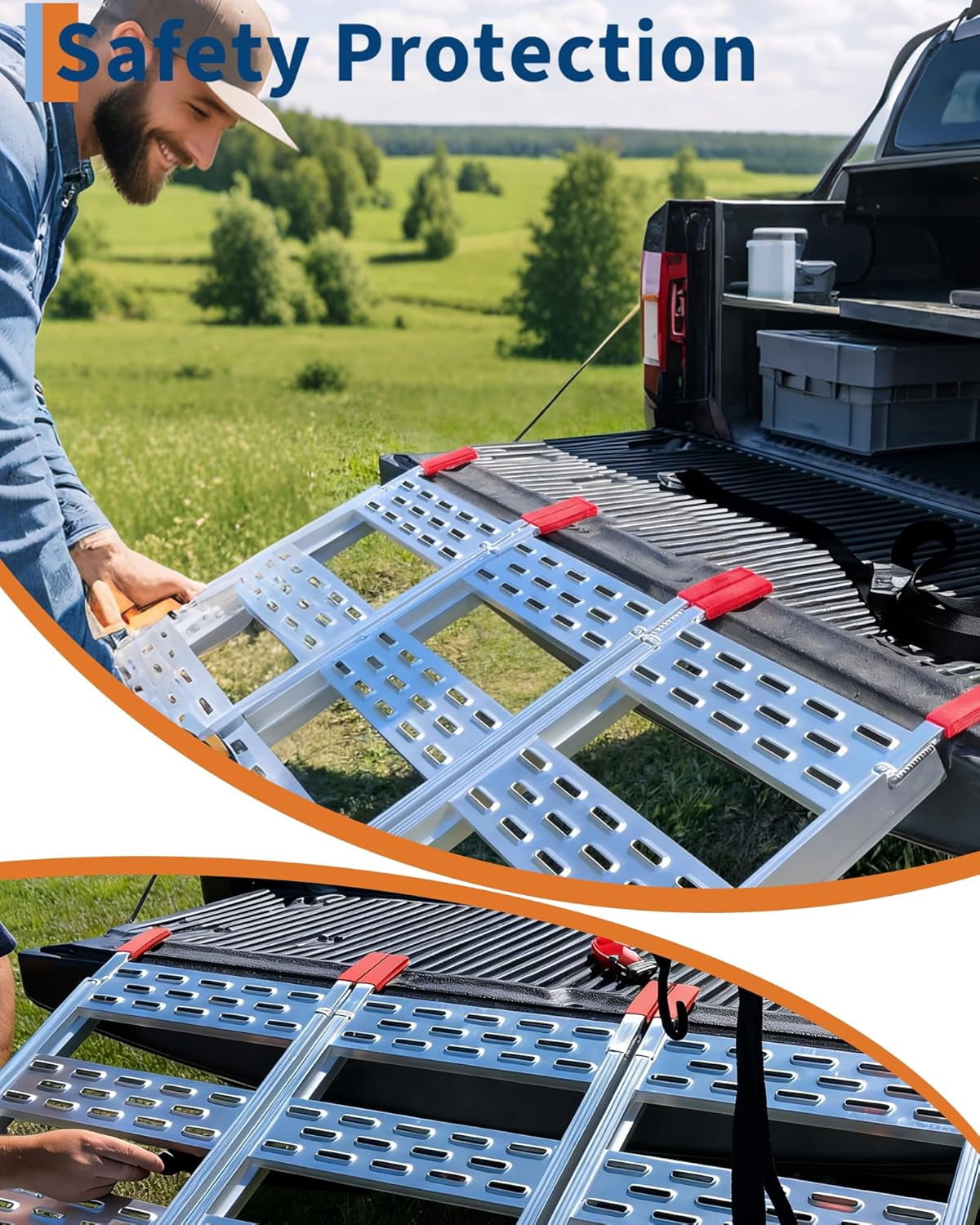 76 In Aluminum Tri-Fold ATV and Motorcycle Ramp 1500 lbs Loading Ramps with Straps for Truck Trailer Lawn Equipment