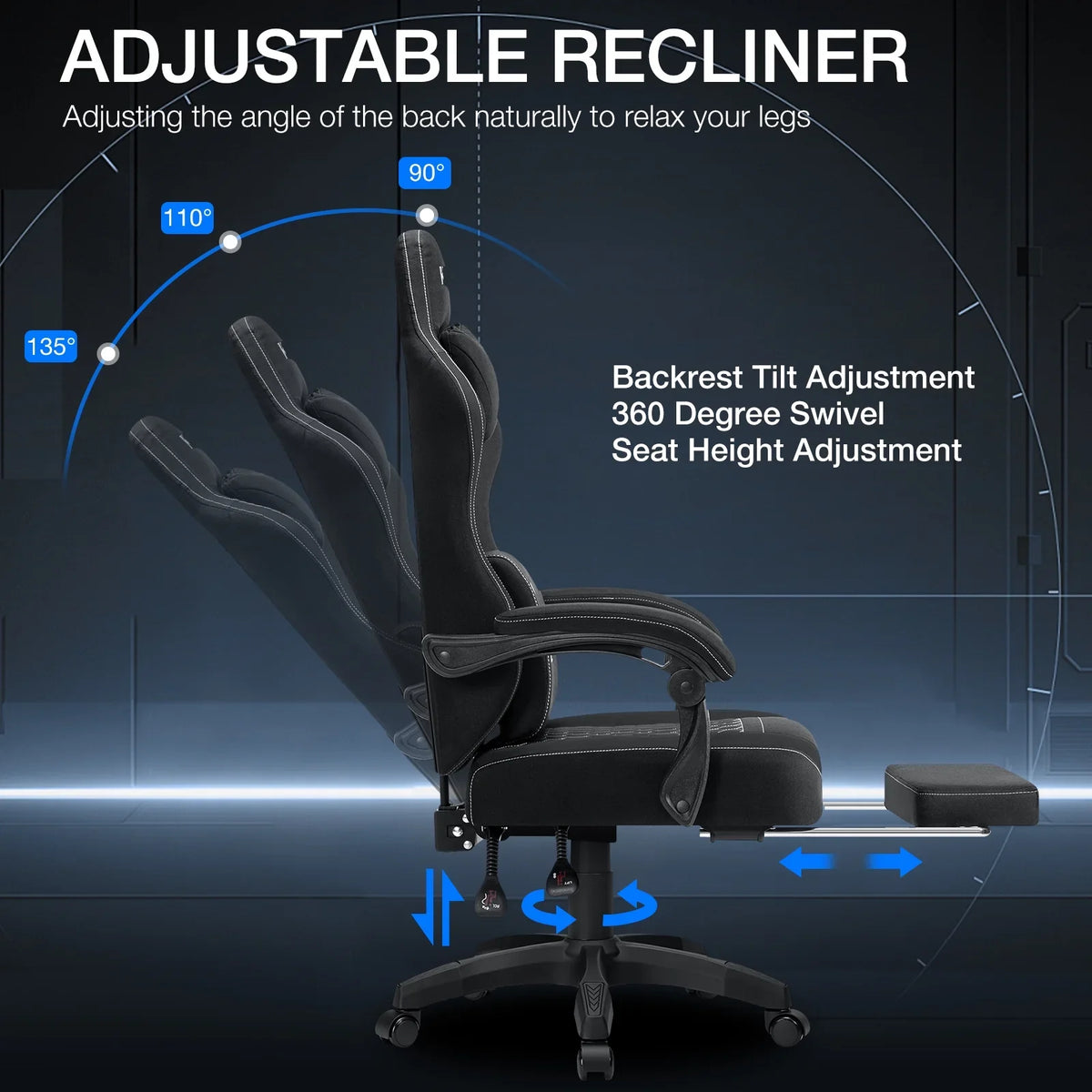 2026 NewHoffree Gaming Chair with Massage Fabric Office Chair with footrest for Adults, Ergonomic Gamer Chair with Headrest and Lumbar Support for Office Gaming, 440 LBS