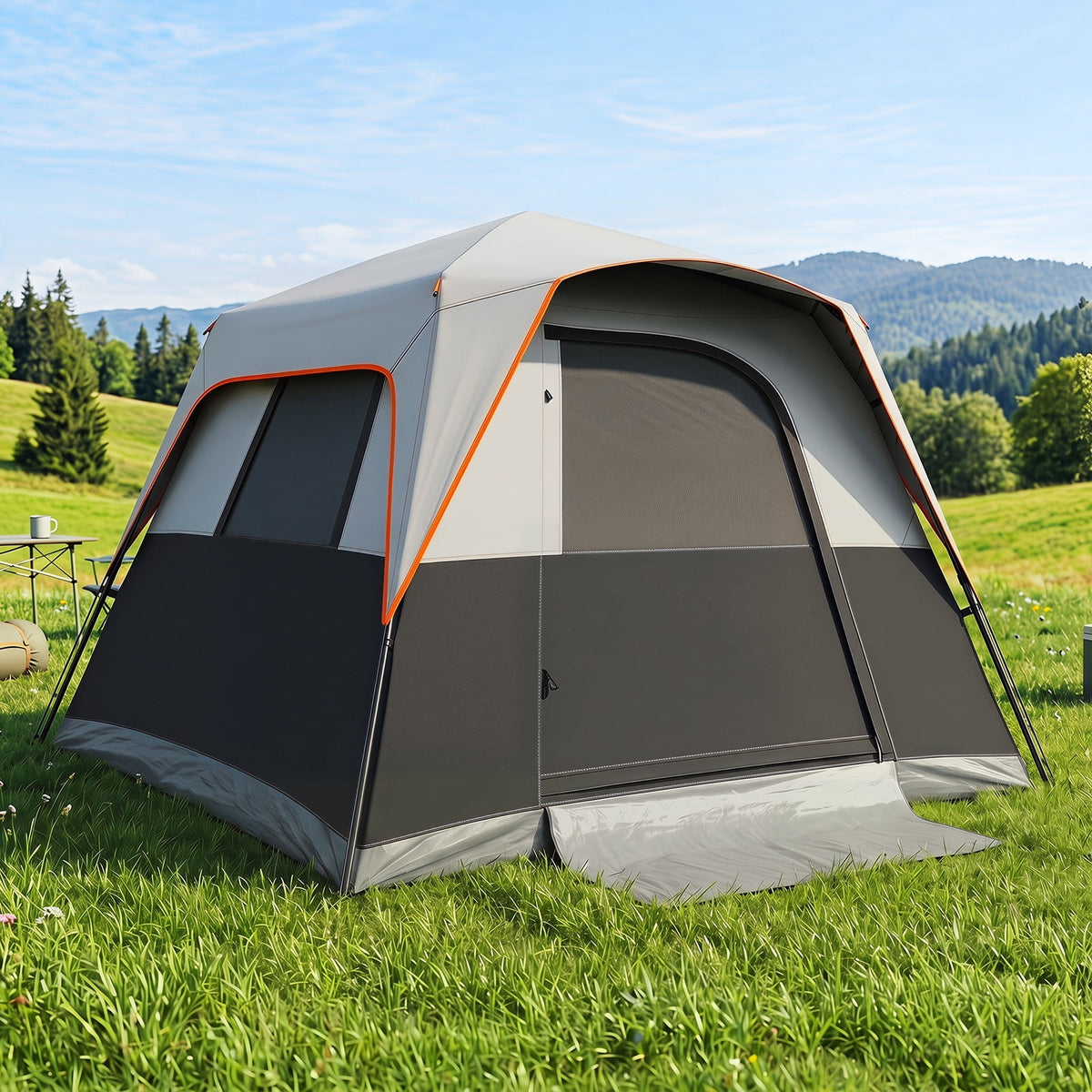 Costway 6-Person Outdoor Camping Tent with Rainfly & Carrying Bag, 3000mm Water-Resistant Gray