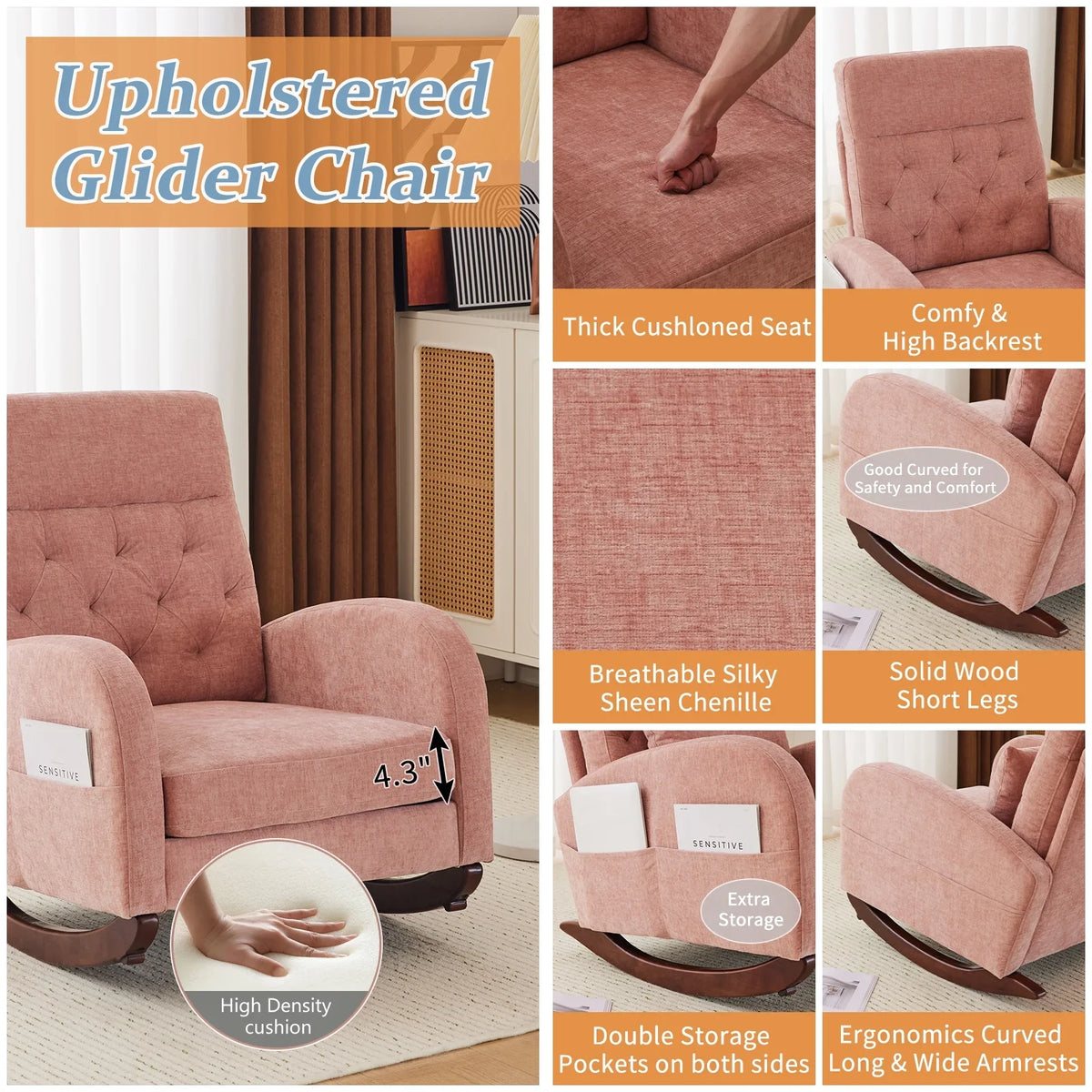 2026 NewKtaxon Rocking Accent Chair Glider Reading Chair Comfy Teddy Velvet Upholstered Single Sofa Rocker for Living Room, Nursery, Bedroom Beige
