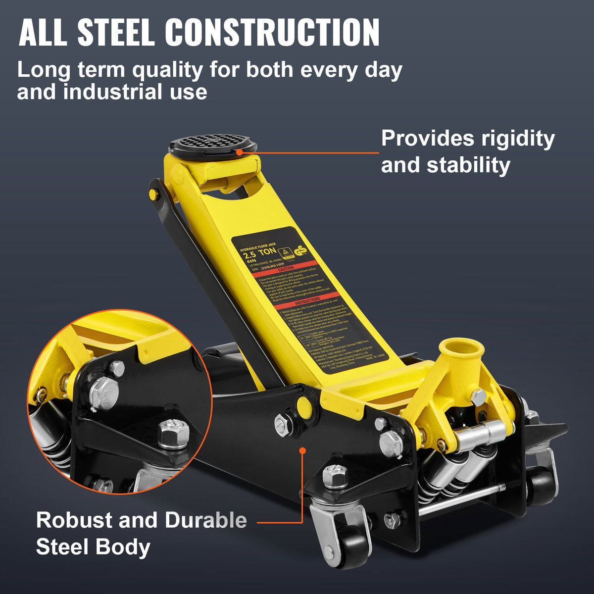 KFFKFF Floor Jack, 2.5 Ton Ground Elevator, Robust Steel Sport Ground Elevator with Twin Pistons Speedy Elevation Pump, Elevation Scope 3.64"-19.49"