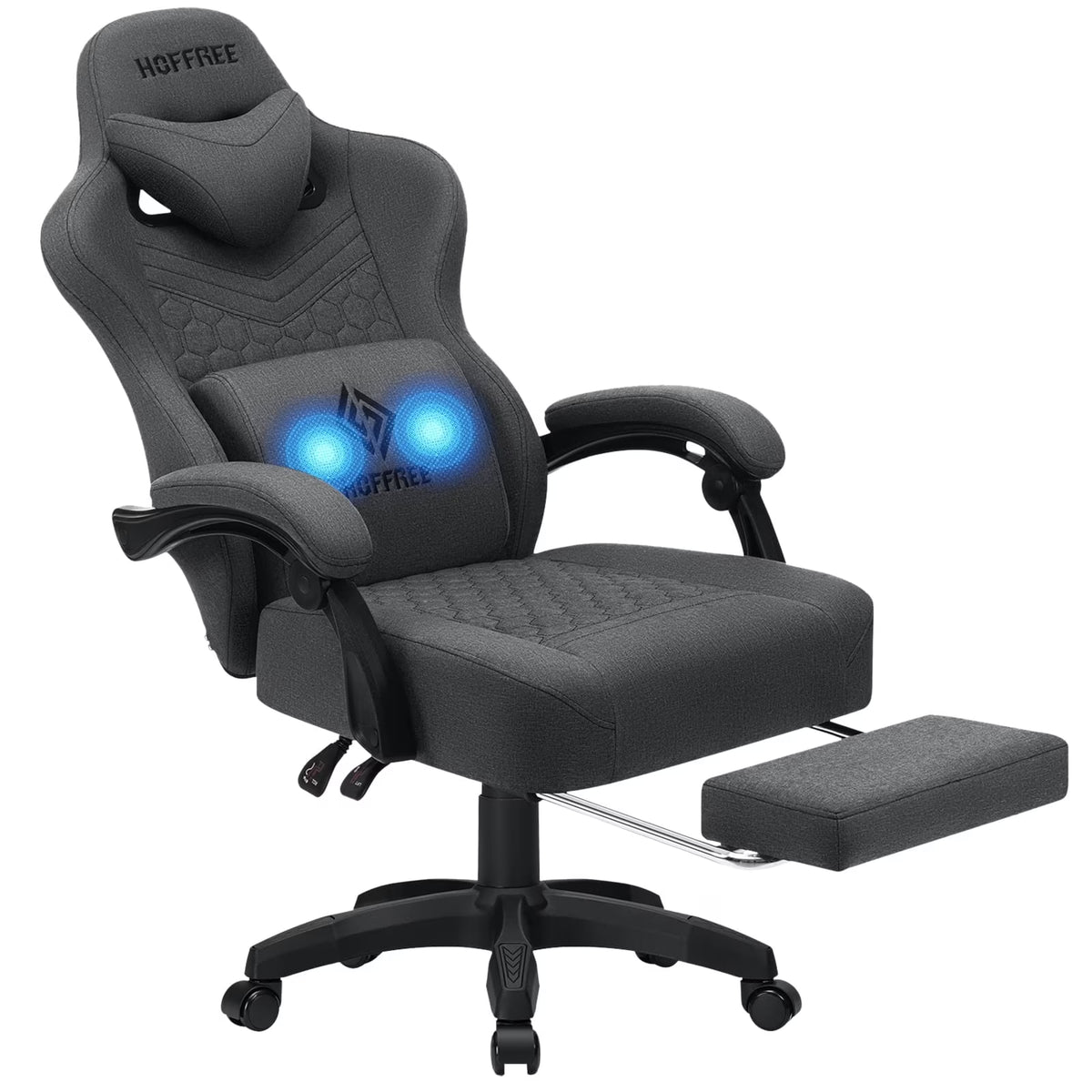 2026 NewHoffree Gaming Chair with Massage Fabric Office Chair with footrest for Adults, Ergonomic Gamer Chair with Headrest and Lumbar Support for Office Gaming, 440 LBS