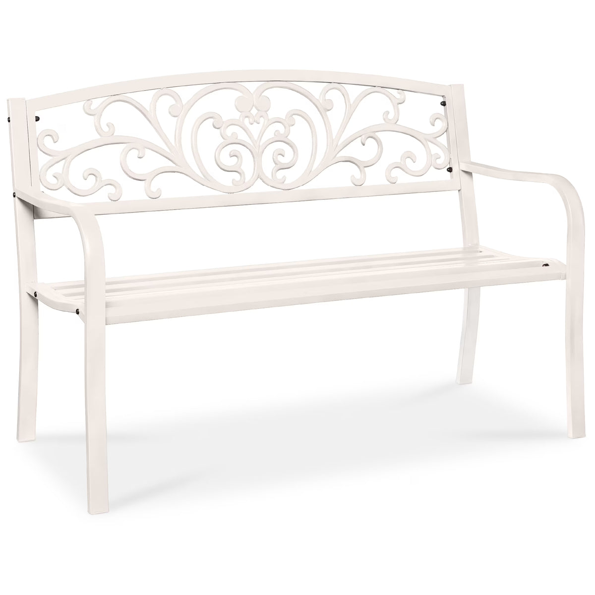 2026 NewBest Choice Products Outdoor Steel Bench Garden Patio Porch Furniture w/ Floral Design Backrest - Black