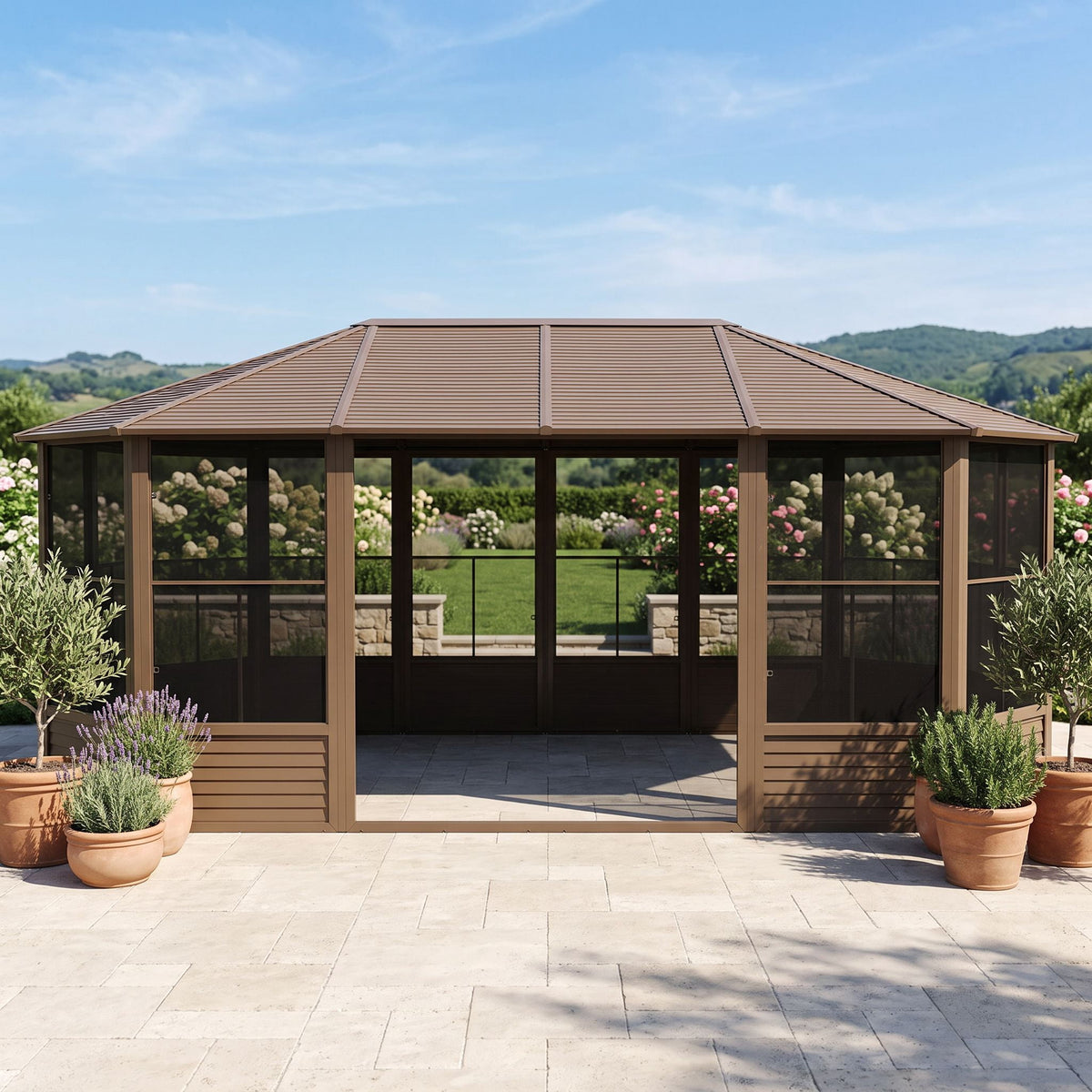 Gazebo Penguin Florence 12 ft x 18 ft Metal Roof Solarium - Sand