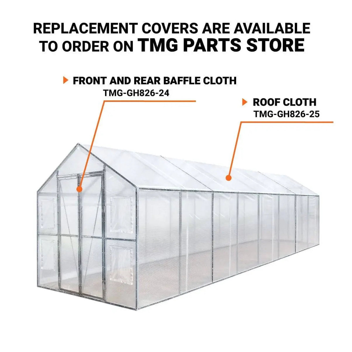 TMG Industrial 8' x 26' Greenhouse Grow Tent w/20 Mil Ripstop Leno Mesh PVC Cover, Galvanized Steel Frame, Roll-up Windows, TMG-GH826