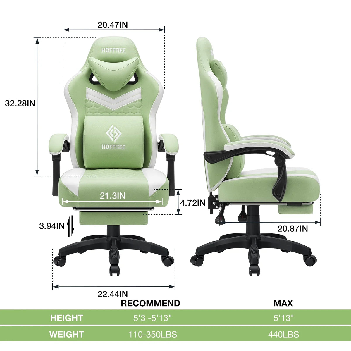 2026 NewHoffree Gaming Chair with Massage Fabric Office Chair with footrest for Adults, Ergonomic Gamer Chair with Headrest and Lumbar Support for Office Gaming, 440 LBS
