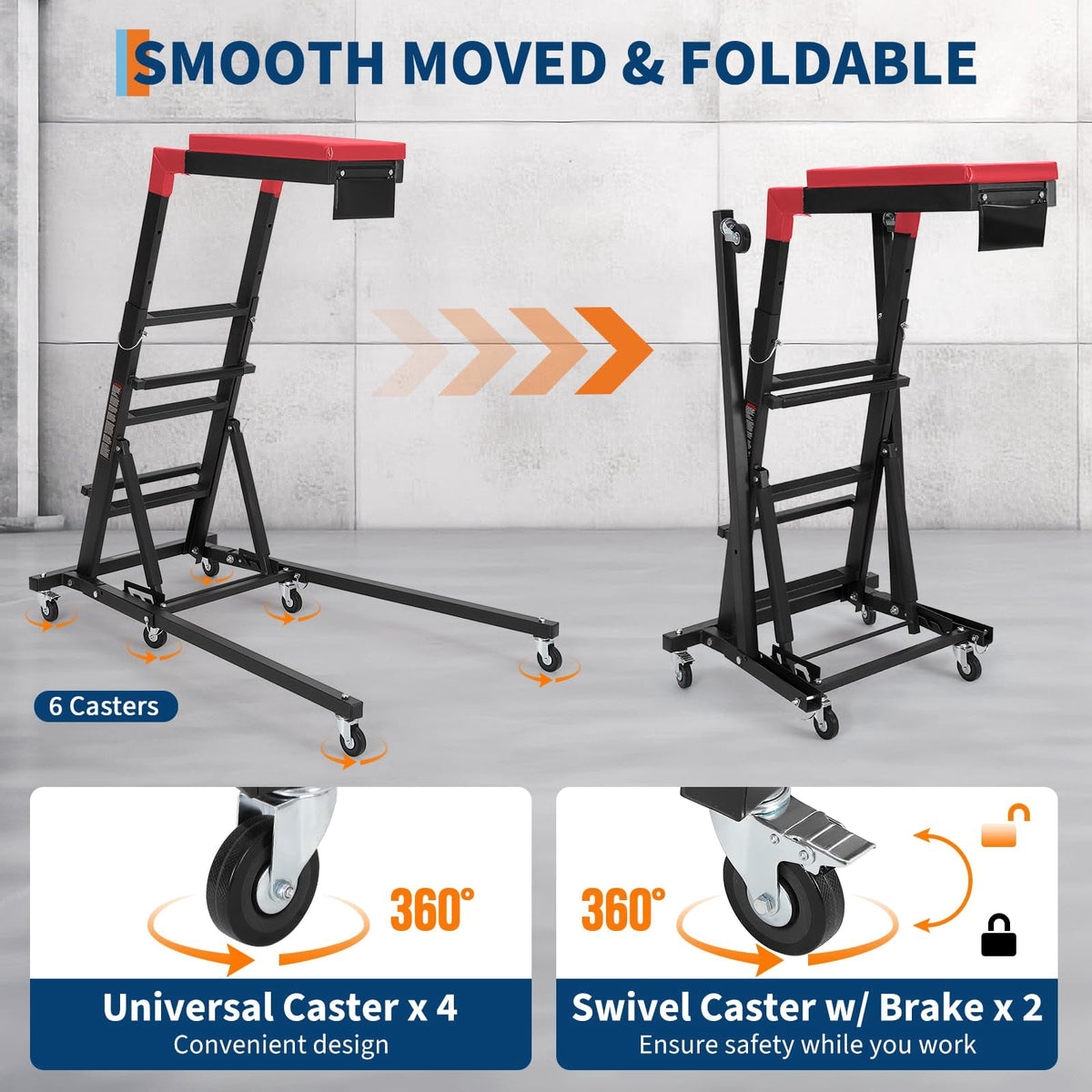 Yiwa 400 lbs Capacity Topside Creeper, Height Adjustable 48"-66", Foldable Mechanic Tool for Home Garage Maintenance