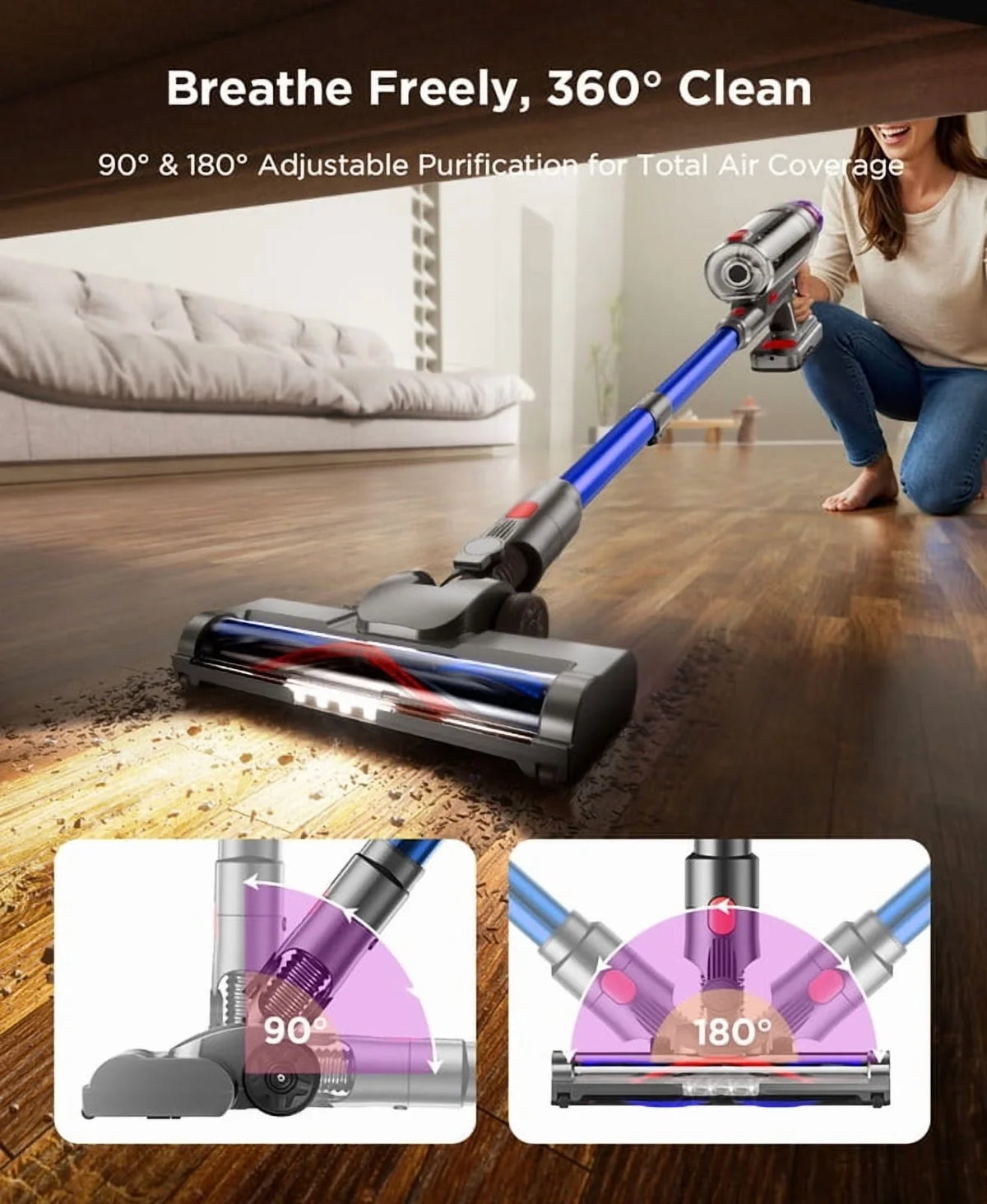 2026 NewHosaud Cordless Vacuum Cleaner - 45000pa 550W 55mins 2600mAh Lightweight Stick Vacuum Cleaners for Home Pet Hair Carpet Floor Purple