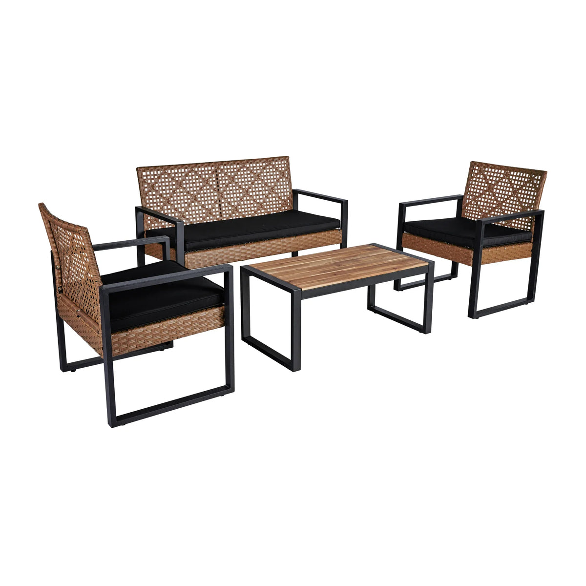 2026 NewHeavy-duty Patio Furniture Set, 4 Piece Outdoor Sectional Conversation Sets, BrownPE Rattan Patio Sofa Set with Blue Cushions
