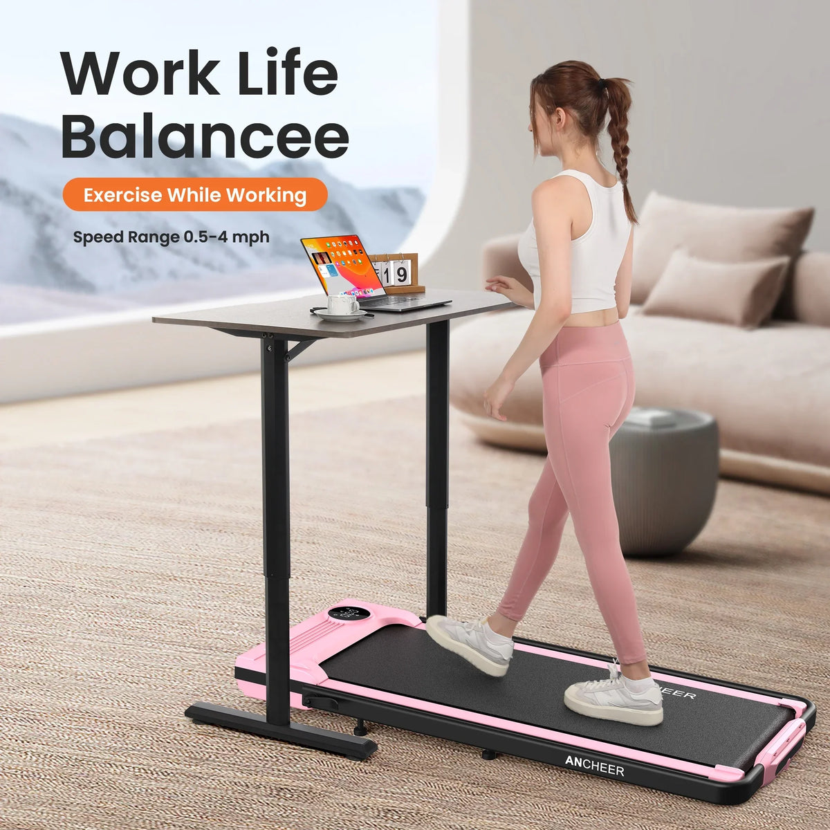 2026 NewANCHEER Portable Folding Walking Pad 300lb, 7.5 MPH Under Desk Treadmill with Remote Control & LED Display,2 in 1 Walking Pad Treadmill for Home/Office/Exercise(Pink)