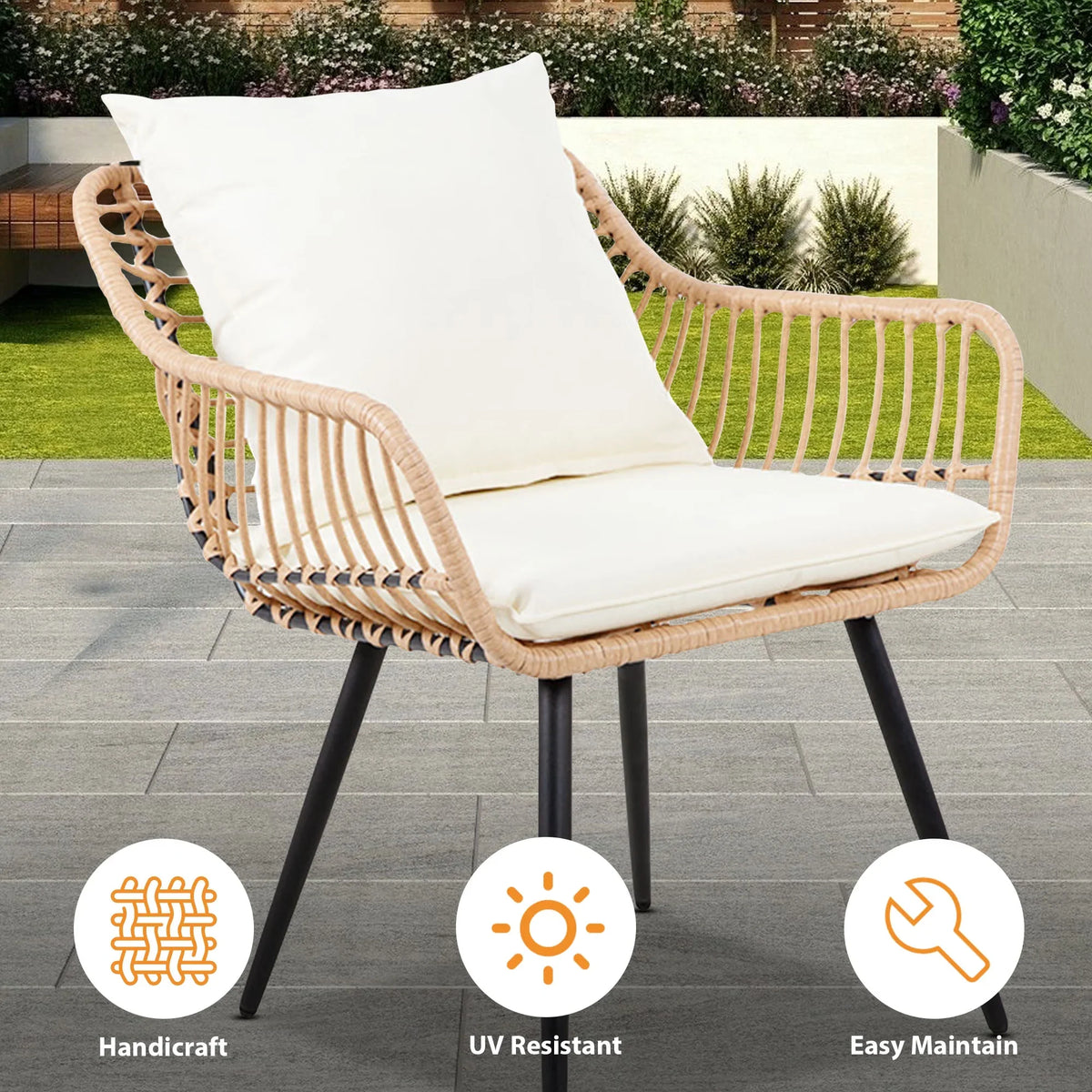 2026 NewAinfox 3-Piece Steel Outdoor Bistro Sets with Metal Chairs and Glass Top Table, Beige