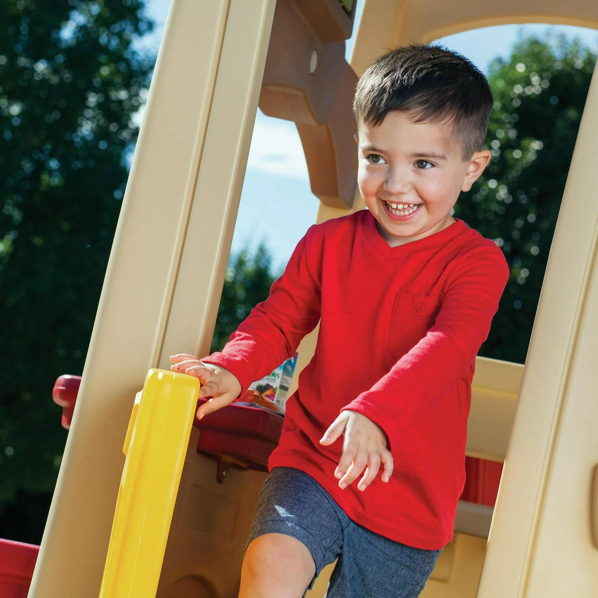 2026 NewStep2 Neighborhood Fun Center Brown Playhouse with Slide Plastic Kids Outdoor Toys