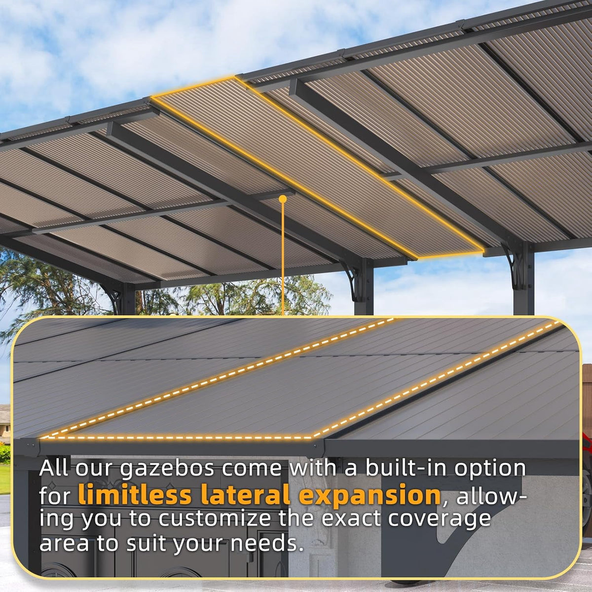 AECOJOY 10'x8' Gazebo, Outdoor Wall Mounted Hardtop Gazebo & Pergola with Aluminum Frame for Patio, Porch and Backyard in Black