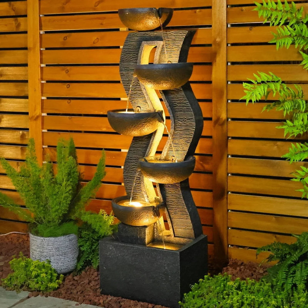 2026 New6-Tiered Garden Water Fountains Large Outdoor Fountains and Waterfalls with Light for Patio Yard Porch Pool Decor