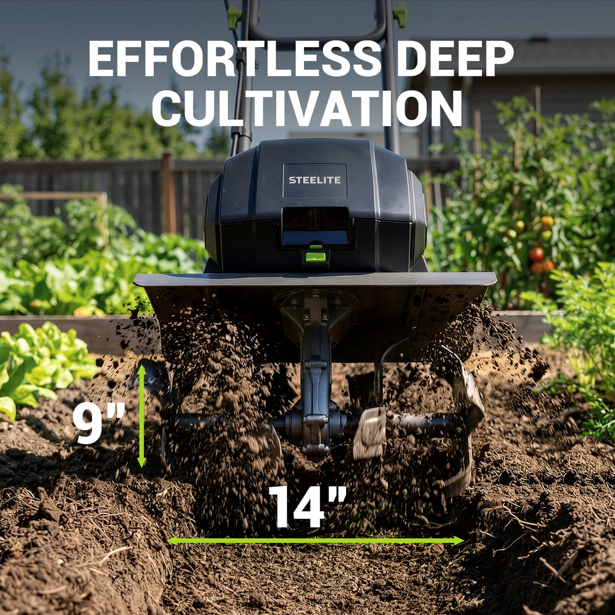 Steelite 2x21V Max 14-Inch Cordless Tiller with Brushless Motor,Battery Powered Garden Tiller for Gardening/Soil Cultivation,Tiller Cultivator and Garden Rototiller, 2* 4.0 Ah Batteries Included