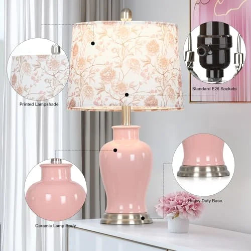 2026 NewModern Ceramic Table Lamps Set of 2, 23" White Ceramic Lamps for Living Room, Rustic Farmhouse Bedside Lamp with Ginger Jar Design, Elegant Bedroom Lamp for Nightstand Desk Side End Table Home Decor