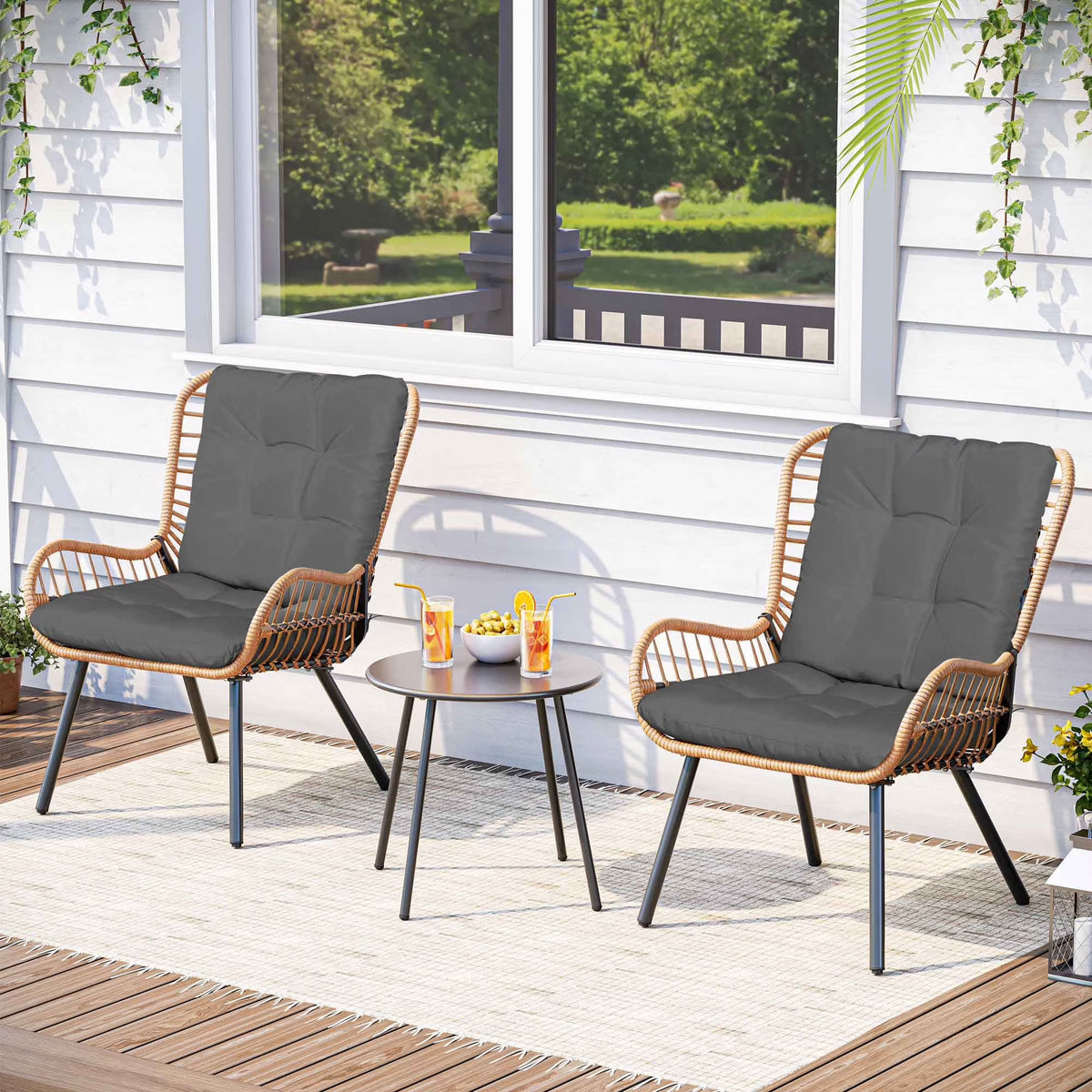 2026 NewLAUSAINT HOME 3-Piece Patio Furniture Set, High Back Outdoor Bistro with Coffee Table & Beige Cushions for Garden or Deck