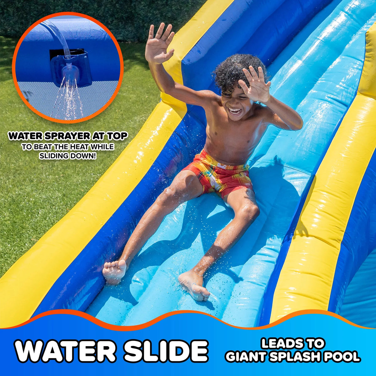 2026 NewSportspower�?Big Wave II Inflatable Water Slide with Climbing Wall & Splash Pool, Ages 3-8, Heavy Duty, ASTM Certified, Lifetime Warranty on Included Blower