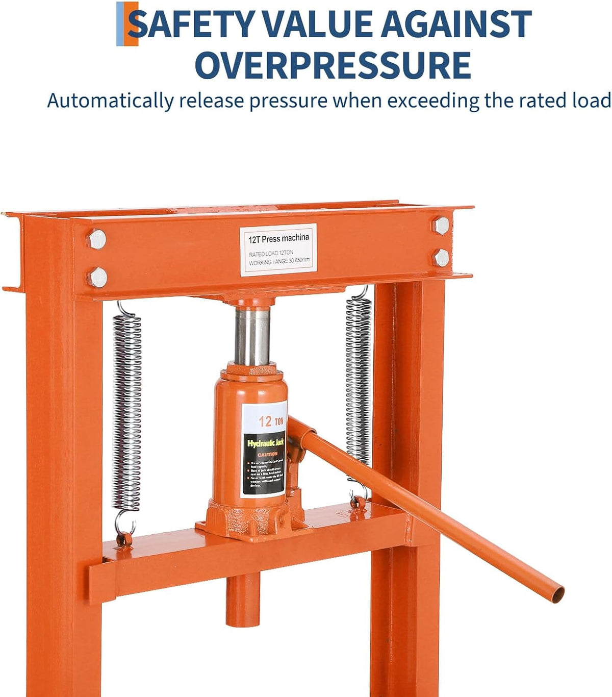 12 Ton Hydraulic Shop Press, H-Frame, 8-Hold Adjustable Height, with Movable Plates and Dust Cover, for Garage or Professional Users, Orange