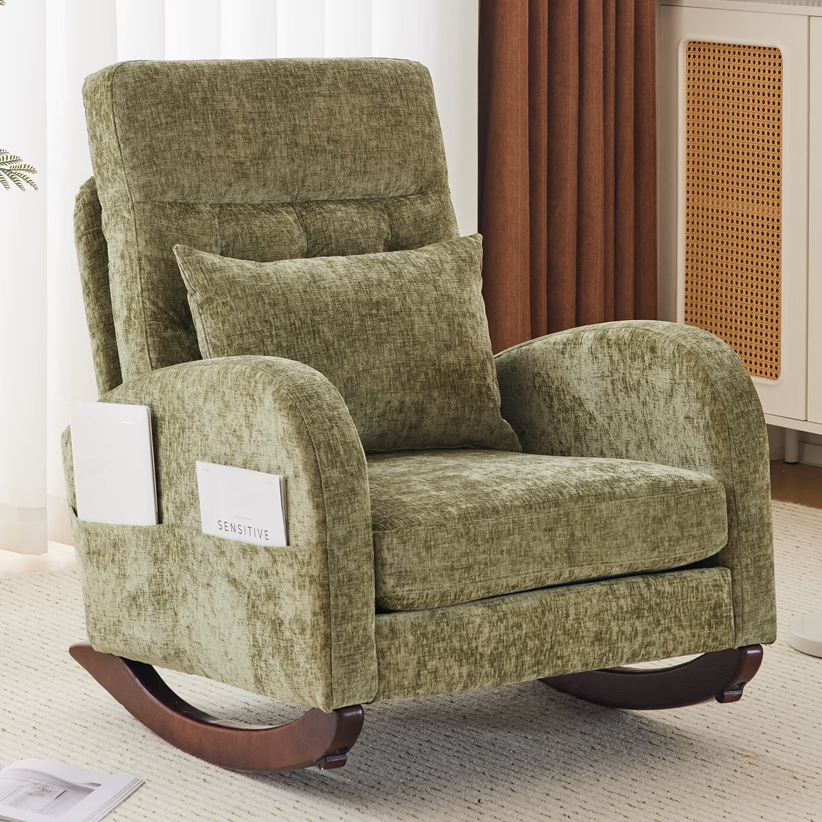 2026 NewKtaxon Rocking Accent Chair Glider Reading Chair Comfy Teddy Velvet Upholstered Single Sofa Rocker for Living Room, Nursery, Bedroom Beige