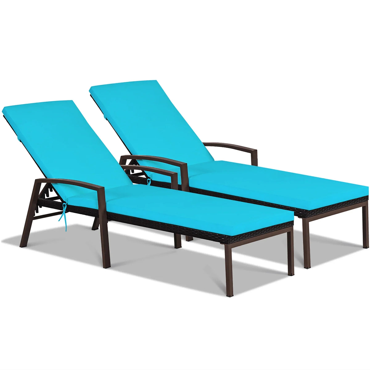 2026 NewCostway 2PCS Patio Rattan Lounge Chair Chaise Recliner Back Adjustable Cushioned Red
