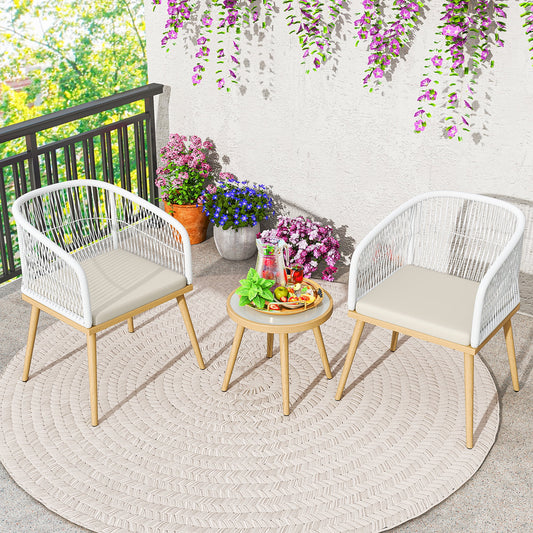 Gymax 3 Pieces Patio Bistro Set Outdoor PE Wicker Conversation Furniture Set