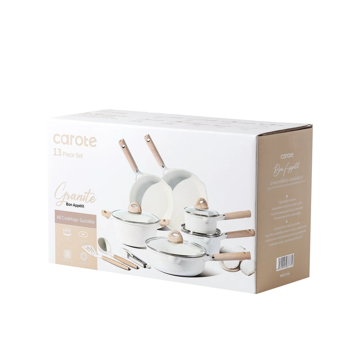 2026 NewCarote Nonstick Pots and Pans Set, 13 Pieces Kitchen Cookware Sets Compatible for All Stoves, White Granite