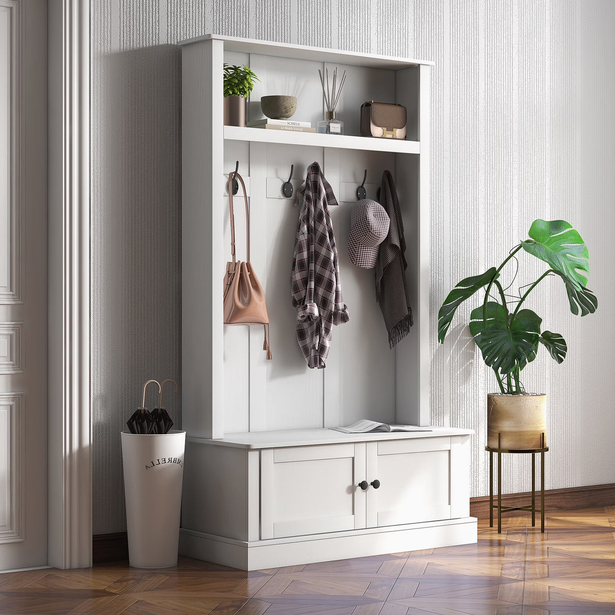 2026 NewHOMCOM Hall Tree, Entryway Bench w/ Coat Rack, Shoe Cabinet, Black