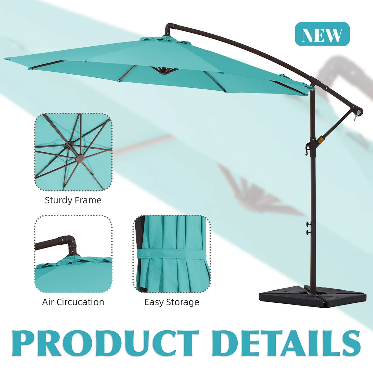 2026 NewJUSTLET 10ft Heavy Duty Patio Hanging Offset Cantilever Patio Umbrella W/ 4-Piece Base Included Included, Beige