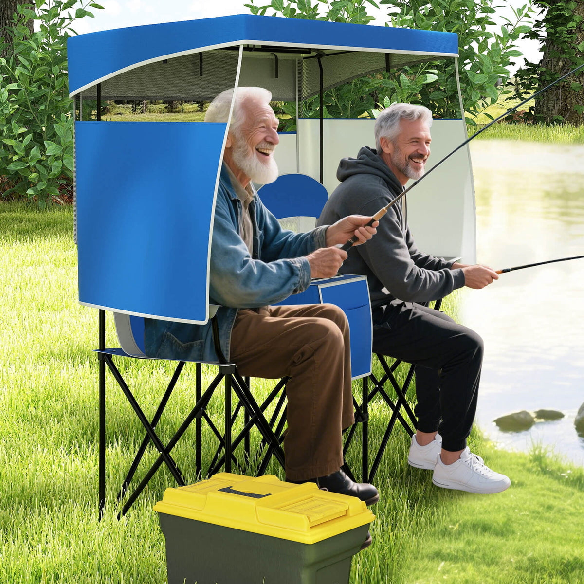 Costway Double Beach Chair with Adjustable Canopy Oversized Folding Camping Chair Navy