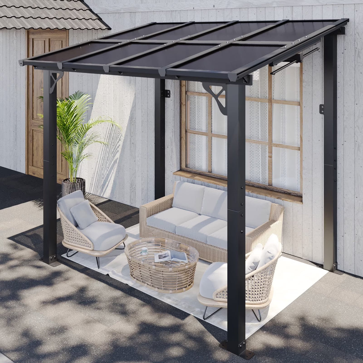 2026 NewAoxun 8' x 5' Gazebo for Patio, Gazebo Pergola with Sloped Roof, Grill Gazebo Large Wall-Mounted Heavy Duty Awnings, for Backyard, Deck, Patio