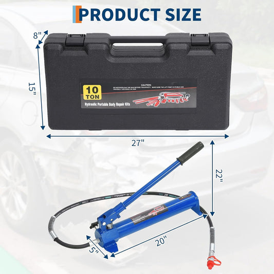 10-Ton Porta Power Kit Heavy Duty Hydraulic Auto Body Frame Repair Set with 4.6 ft Oil Hose and Portable Storage Case for Car Truck SUV Farm Garage and Workshop