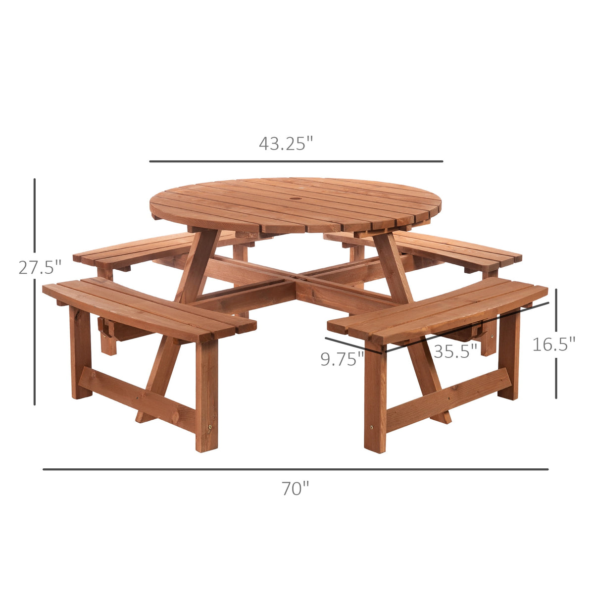 Outsunny Wooden Patio Dining Set, Outdoor Table and Benches Set, Brown