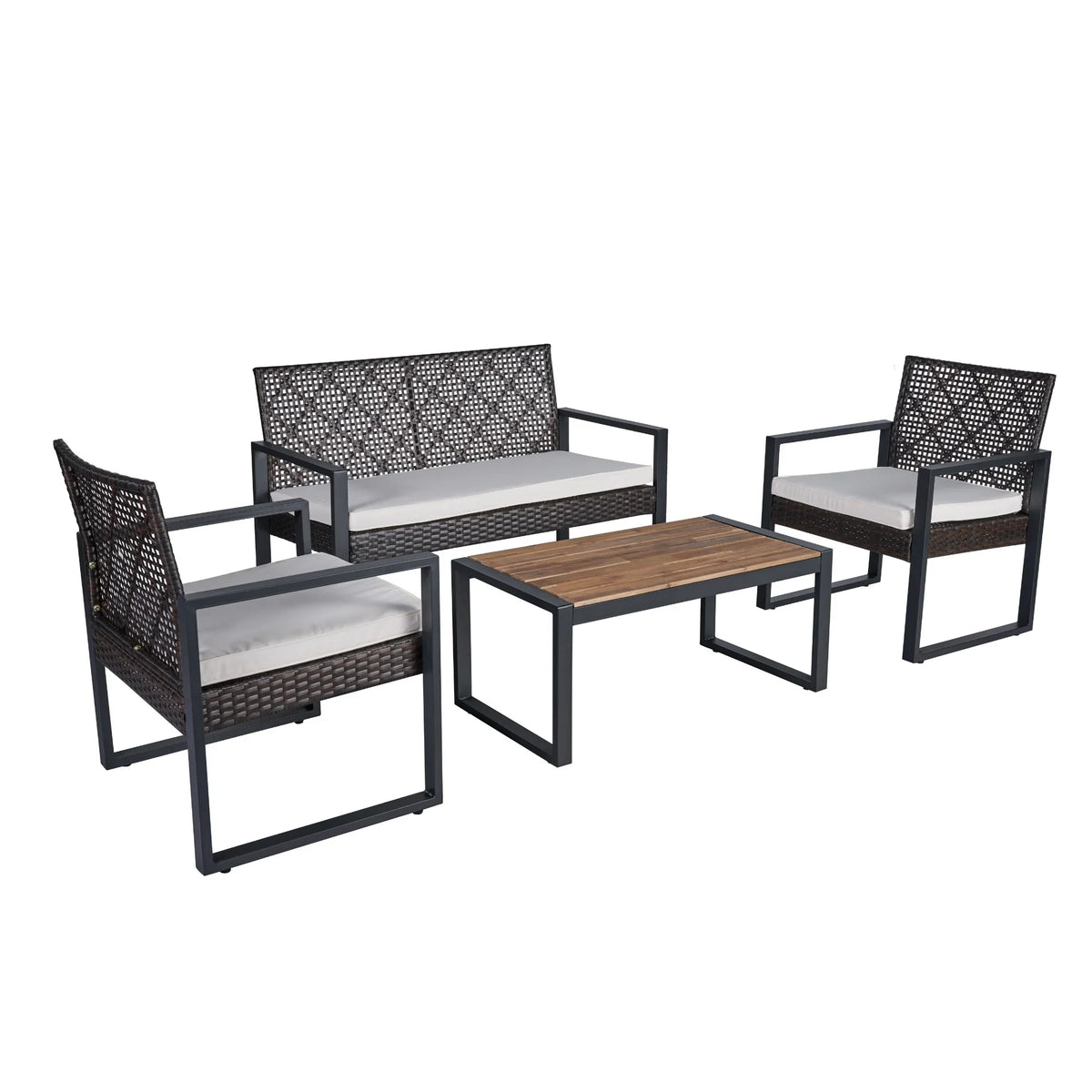 2026 NewHeavy-duty Patio Furniture Set, 4 Piece Outdoor Sectional Conversation Sets, BrownPE Rattan Patio Sofa Set with Blue Cushions