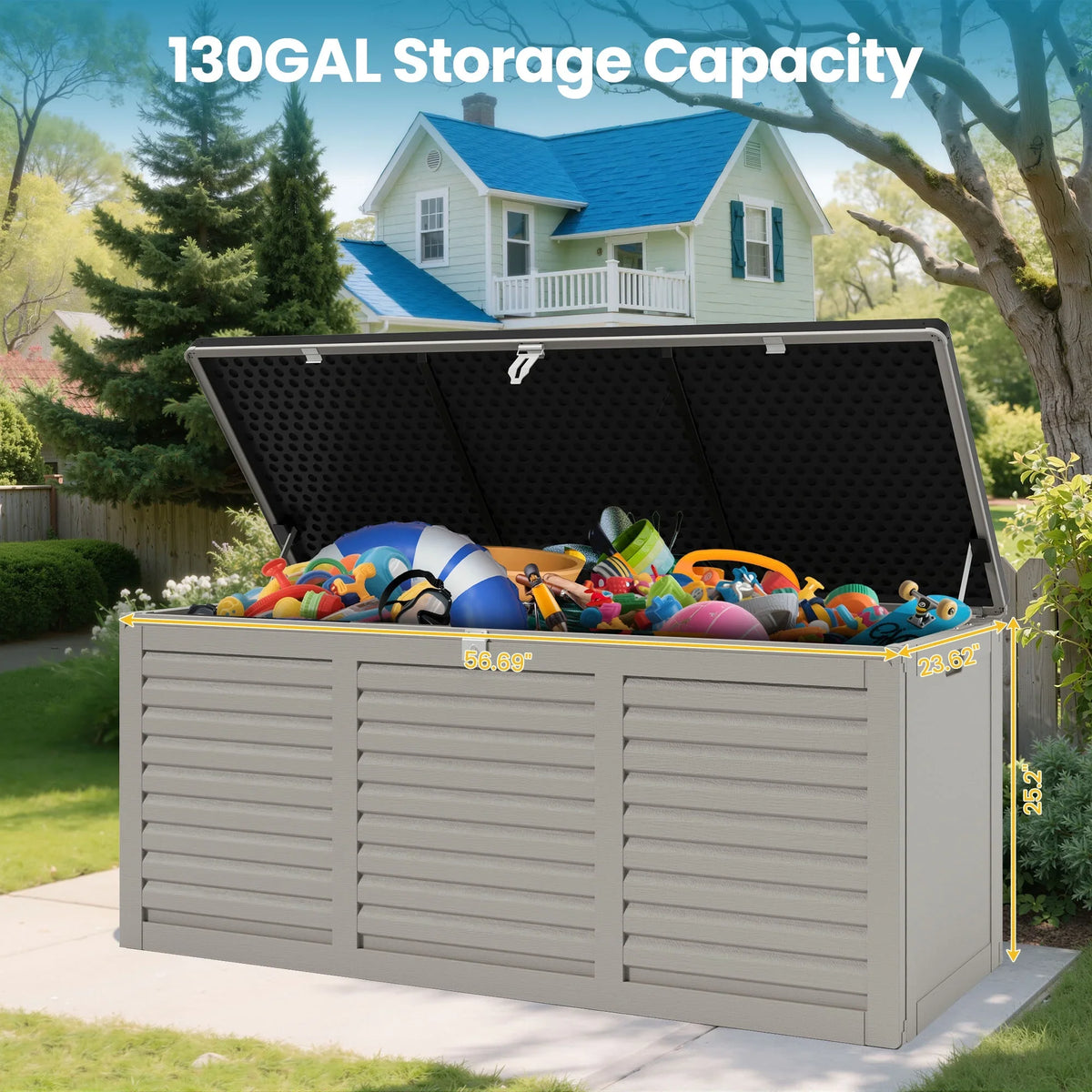 2026 NewOutdoor Storage Box, 130GAL Waterproof Deck Box, Lockable Pool Patio Storage Indoor Toy Box, Outdoor Storage Bench for Porch, Max Load Weight 500LBS