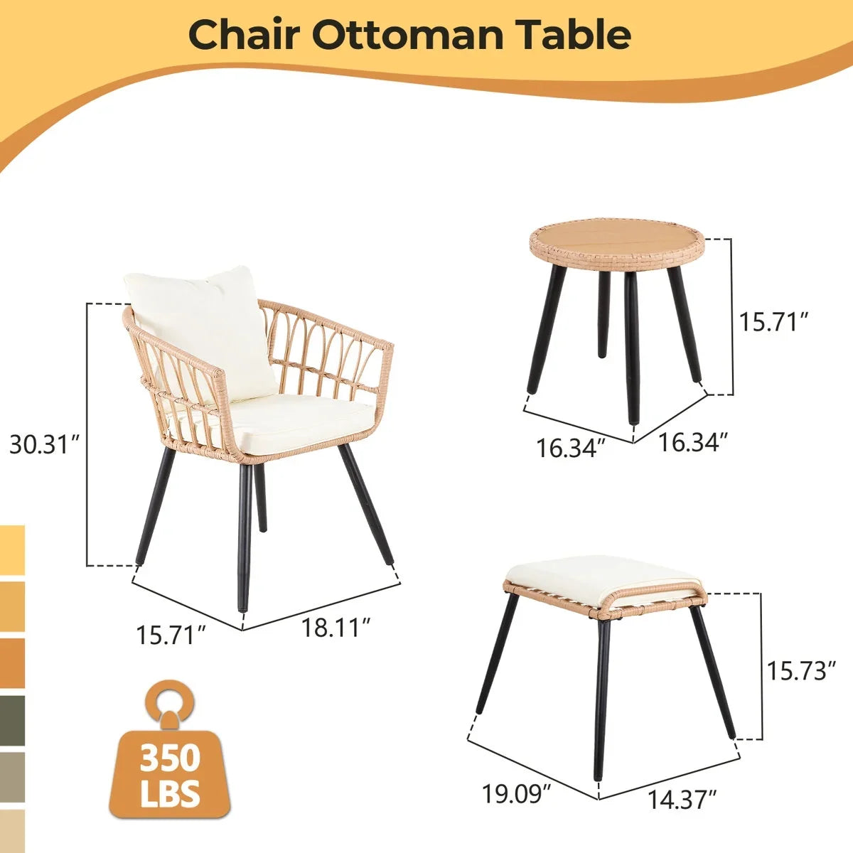 2026 NewAinfox 3-Piece Steel Outdoor Bistro Sets with Metal Chairs and Glass Top Table, Beige
