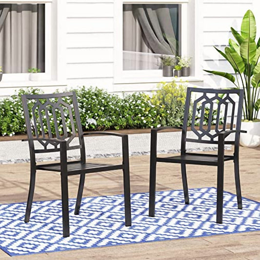 MFSTUDIO Outdoor Chairs Set of 2, Iron Metal Dining 300 LBS Weight Capacity Patio Bistro Chairs with Armrest,Black