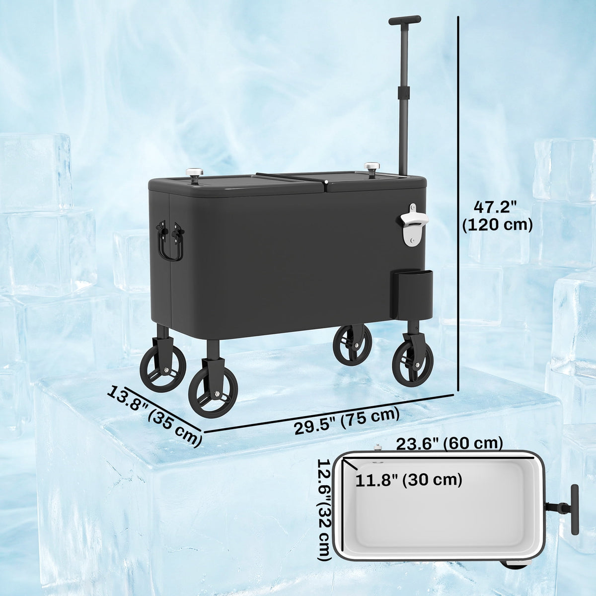 Outsunny Outdoor Patio Cooler Cart, Rolling Ice Chest with Wheels, Black