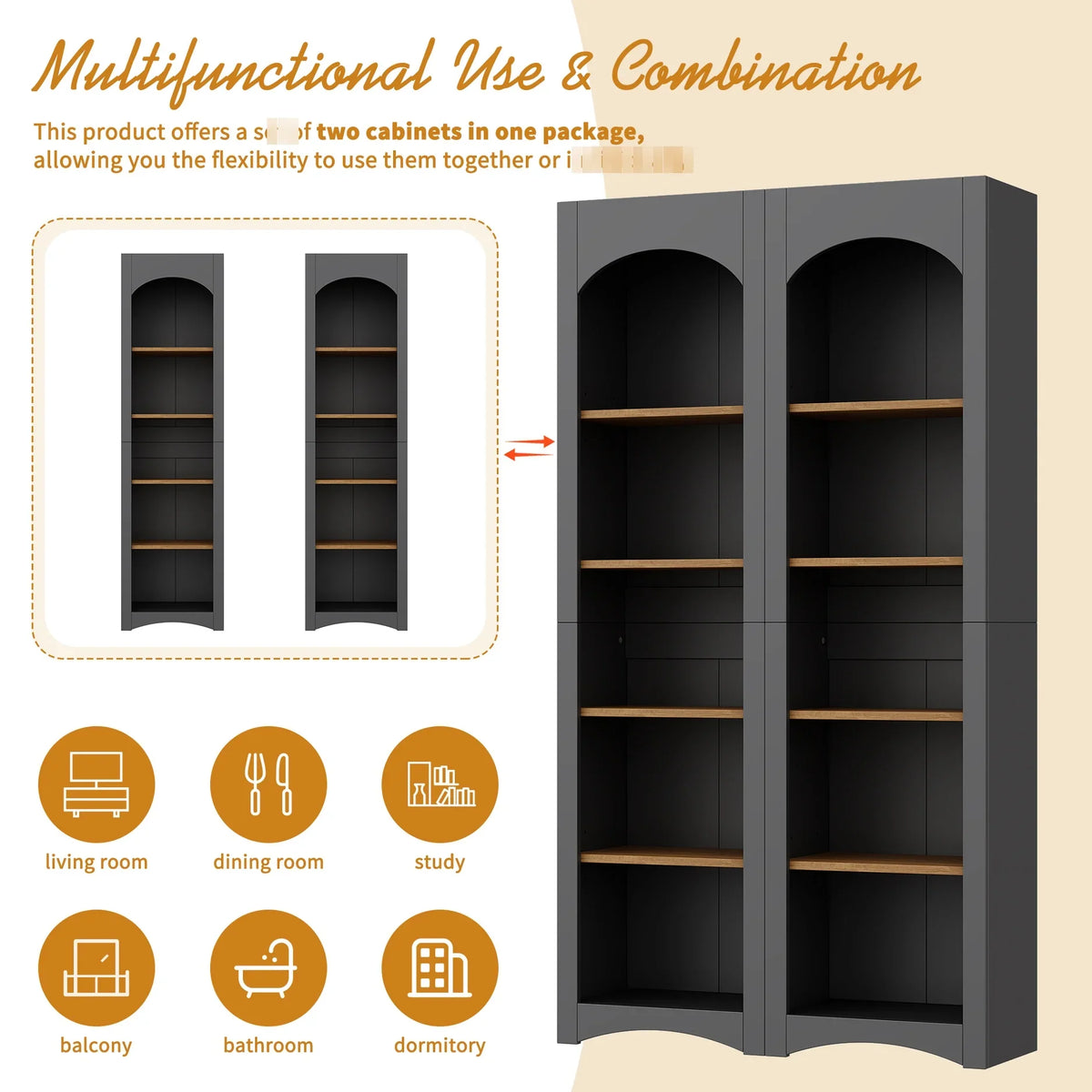 2026 New72"h Pantry Pair, 2, Adjustable Shelves,, Black Finish 2 Bookcase, Cabinet With Vintage Style
