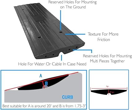 Pyle Car Driveway Adjustable Curb Ramps - 3 Pack Heavy Duty Rubber Threshold Ramp Kit Set - Also for Loading Dock, Garage, Sidewalk, Truck, Scooter, Bike, Motorcycle & Wheelchair Mobility - PCRBDR23