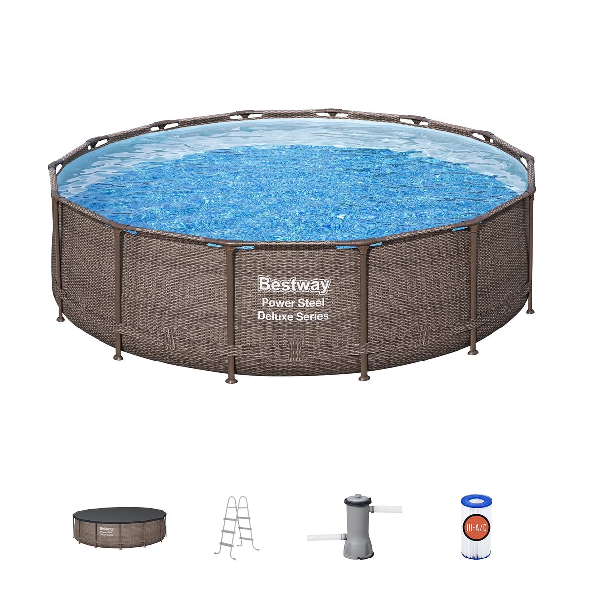 2026 NewBestway Power Steel 14' x 42" Round Above Ground Outdoor Swimming Pool Set