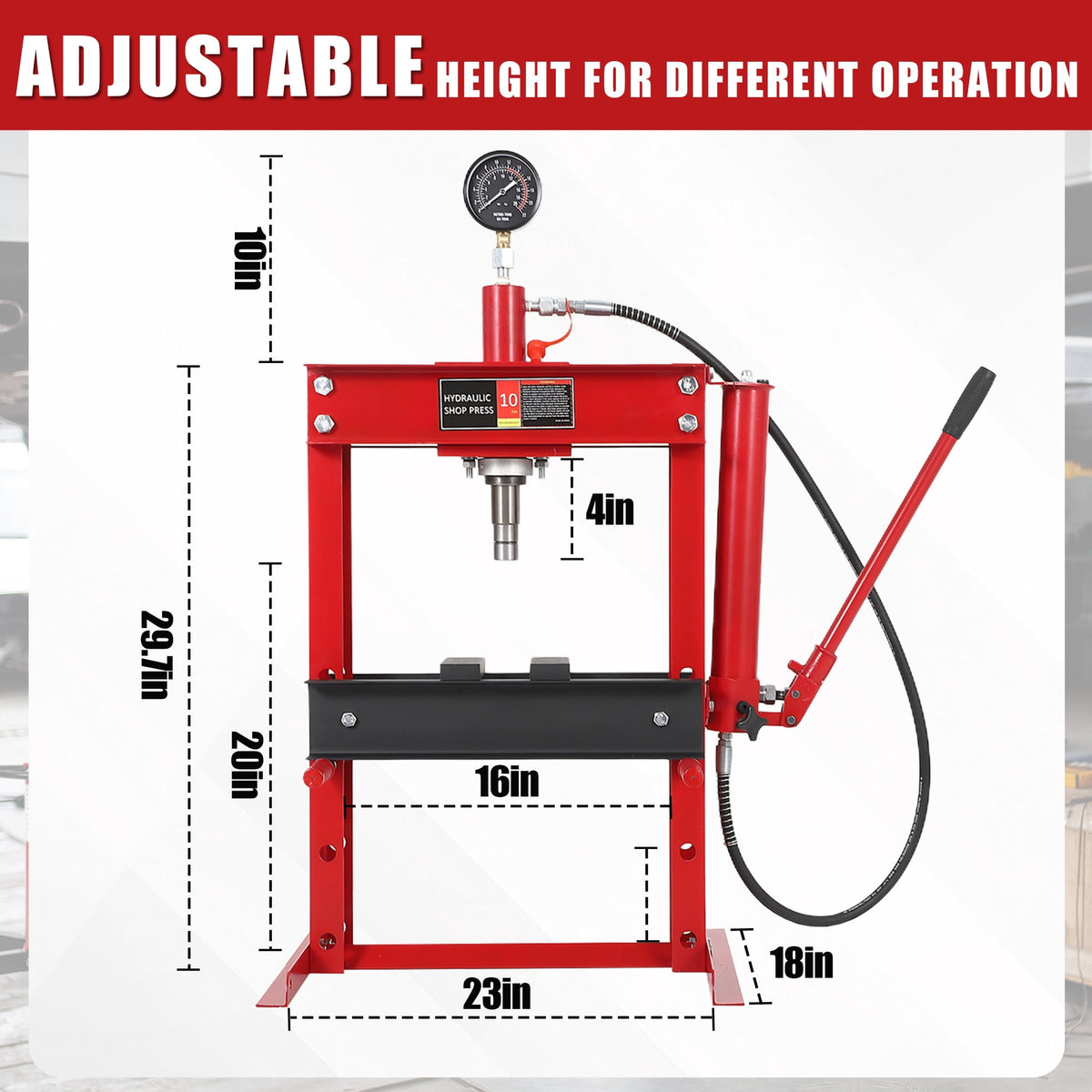 10 Ton Hydraulic Press, Heavy-Duty Adjustable H-Frame Garage Floor Shop Press with Stamping Plates to Straighten Bend or Press Parts, for Straightening/Automotive Repair/Garage Use